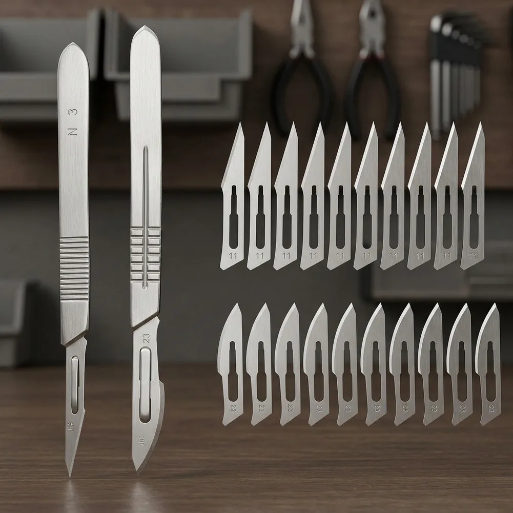 20pcs 11# and 23# Carbon Steel For Blades with 2pcs Stainless Steel Handles Optimized for Circuit Board Trimming and Etching