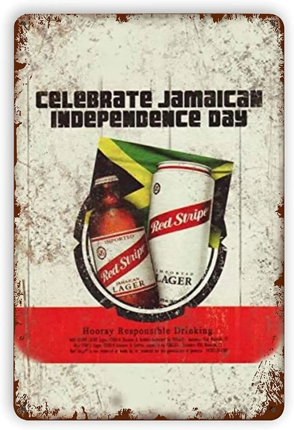 Red Stripe Jamaican Lager Beer Ad Vintage Metal Aluminum Tin Sign Wall Art Poster Antique Decoration Anniversary Birthday Christ