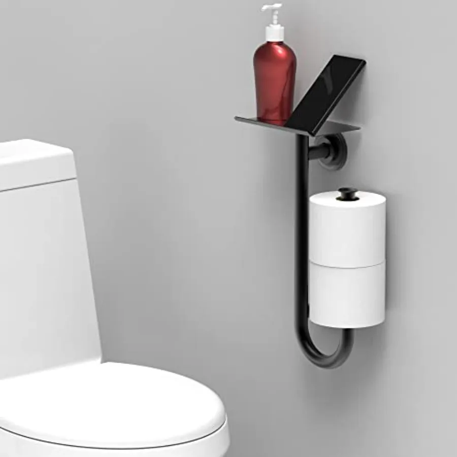 

3-in-1 Stainless Steel Double Toilet Paper Holder with Heavy Duty Grab Bar and Top Shelf for Wet Wipes Napkins Phone Pad e
