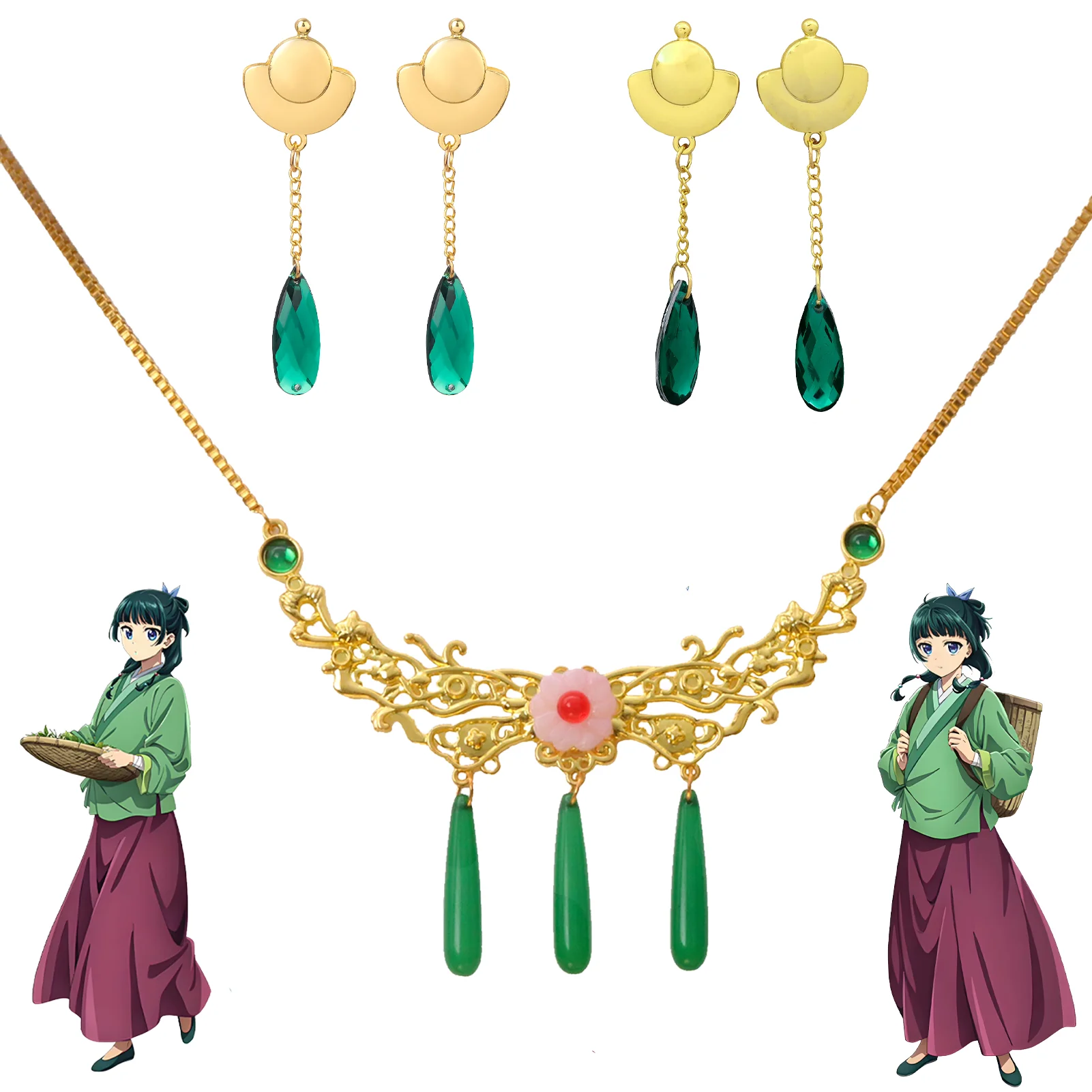 أنيمي يوميات الصيدلية Maomao تأثيري قلادة أقراط للنساء إكسسوارات فتيات هالوين مجوهرات هدية