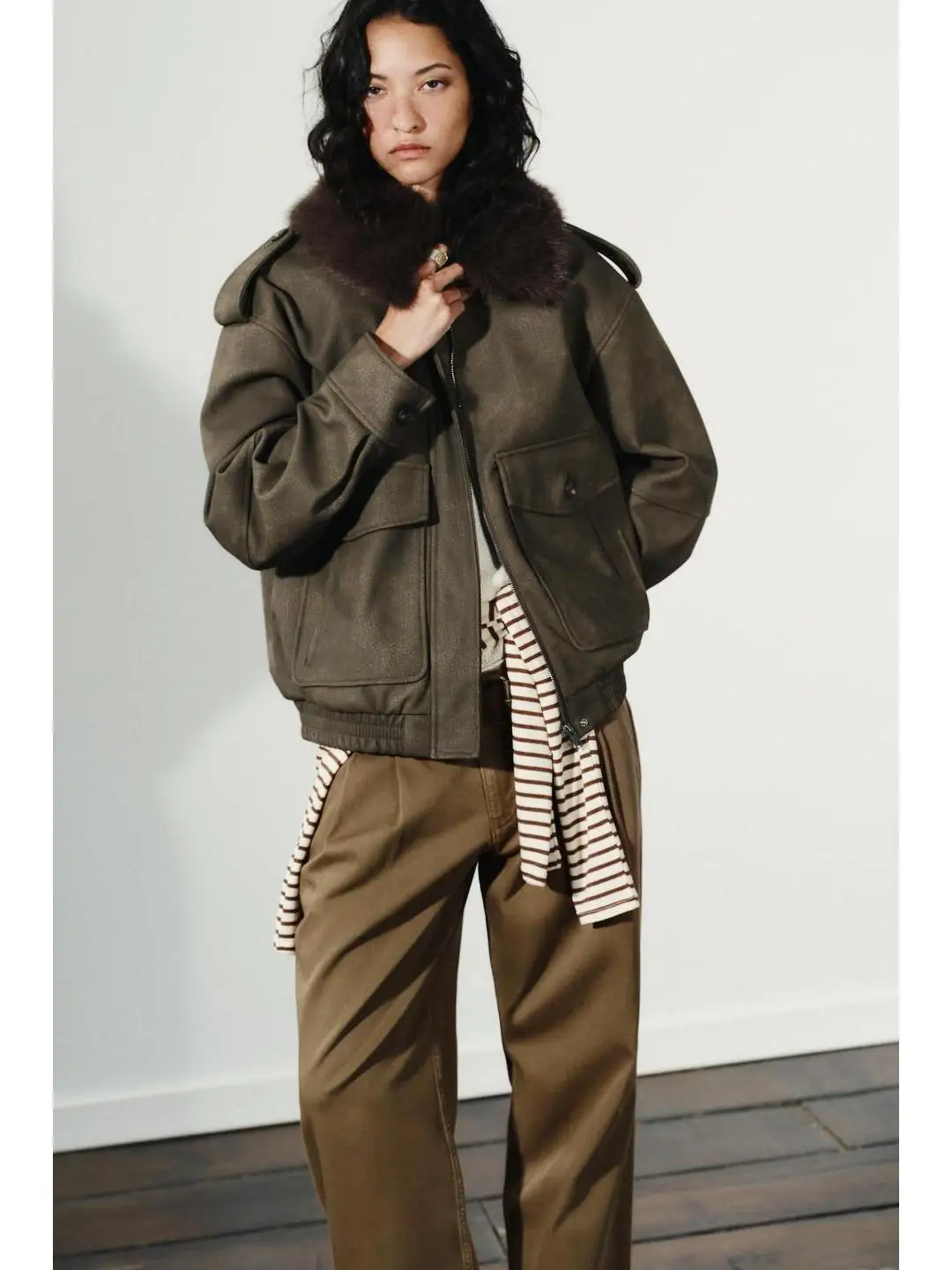 

Warmth Fce Jaet Loose Fit Detachable Collar American Casual Sle Travel Suitable High Gloss Fce Leather Coat for Teens