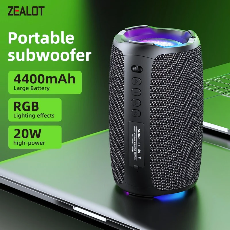 

ZEALOT S61 Bluetooth Speaker Wireless Subwoofer TWS Heavy Bass Stereo Support Micro SD Card USB Disk