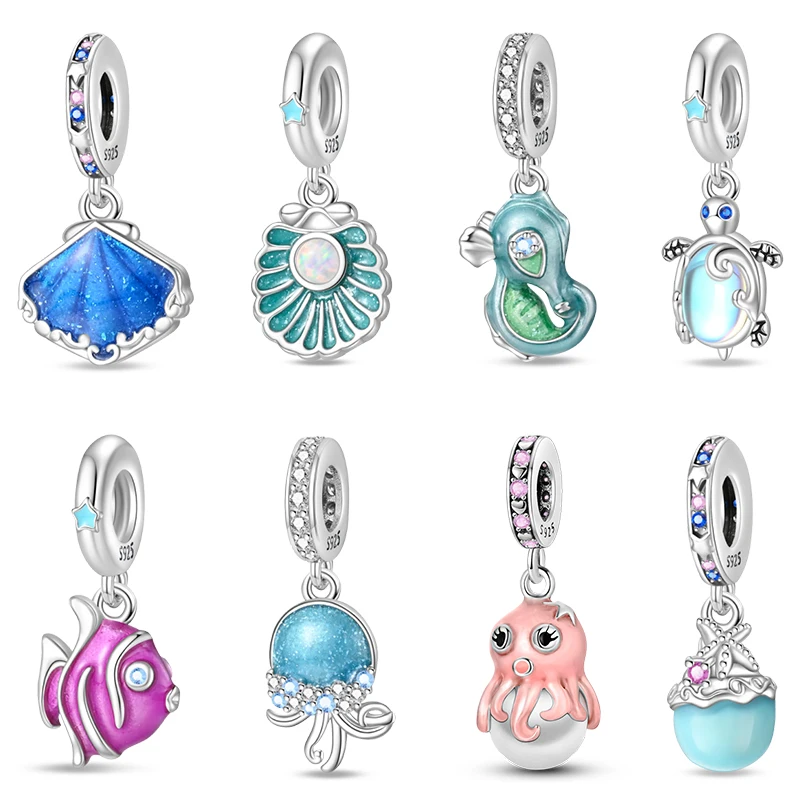 

Summer 100% 925 Sterling Silver Octopus Tortoise Luminous Seaworld Charms Beads Fit Pandora 925 Original Bracelets DIY Jewelry