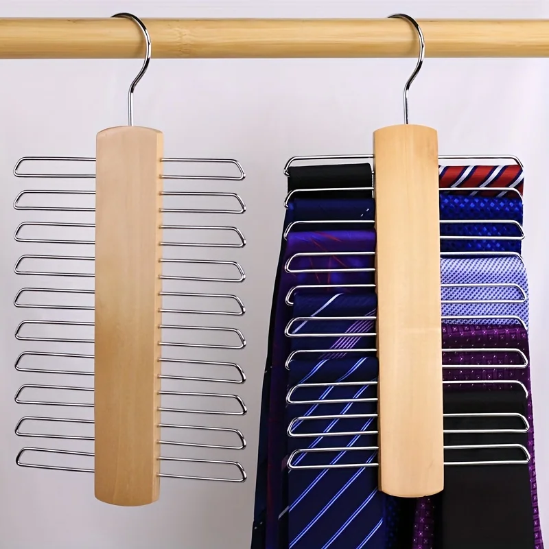 20-Hook Space Saving Wooden Accessory Hanger - Crafted from Durable Wood with Non-Slip Clips for Efficient  and Display of Neckt