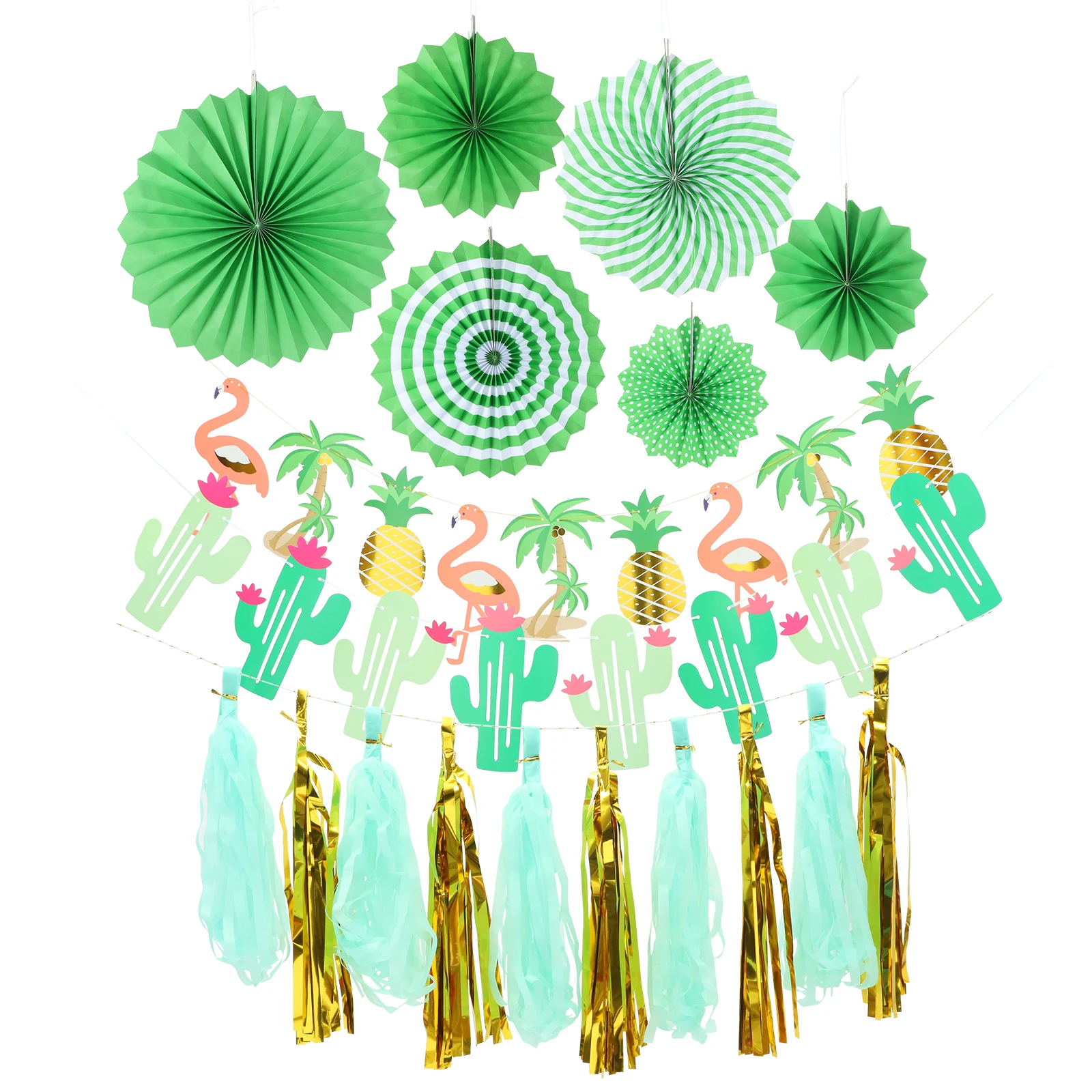 

1 set Flamingo Balloon Set Hawaiian Supplies Tassel Birthday Decoration Hanging Paper Ornament Kit Festive Color