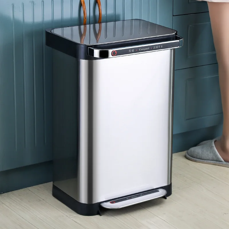 

10L 15L Compressible Waste Bins Kitchen Bathroom Trash Can Foot Pedal Dustbin Stainless Steel Recycling Garbage House Accessorie