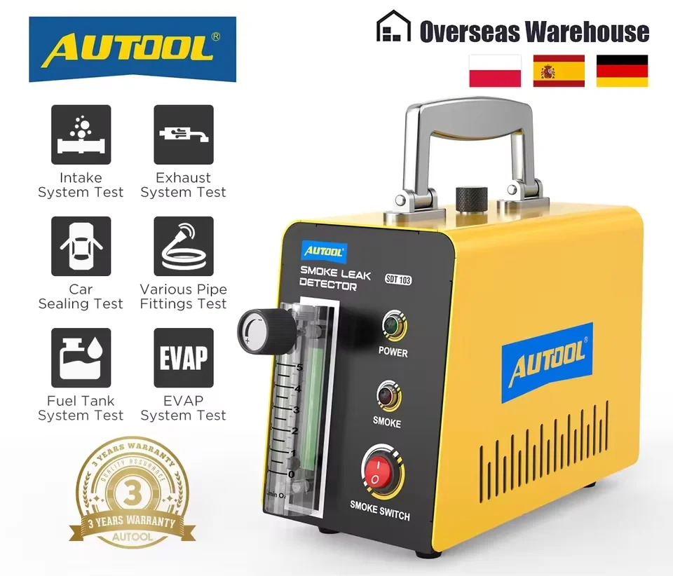 

AUTOOL SDT103 12V Automotive Smoke Machine Leak Detector Car Smoke Tester EVAP System Oil Pipeline Leakage Tester Tool