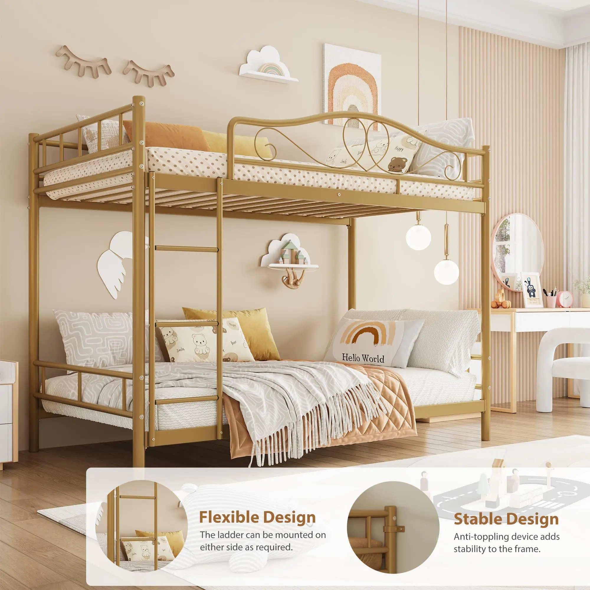 GarveeLife Bunk Bed Twin over Twin, Heavy Duty Metal Bunk Bed with Safety Guardrail & Ladder, 400 Lbs Weight Capacity, Space-Saving Design, Noise Free, No Box Spring Needed, Easy Assemble