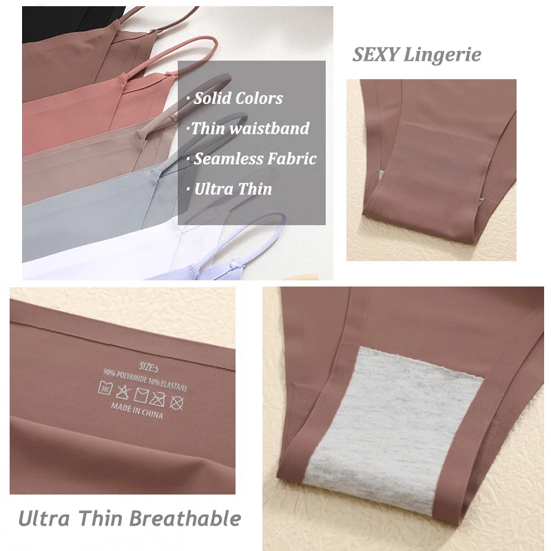 6PCS/Set Women Ice Silk Seamless Panties Sexy Low Rise Briefs Female Ultra-thin No Trace Underwear Thin Waistband Soft Lingerie