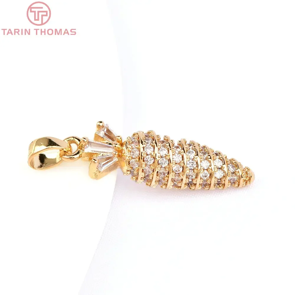 (6308) 2PCS 7.5x22.5MM 24K Gold Color Brass with Zircon Radish Shaped Pendants High Quality Jewelry Making Findings Wholesale