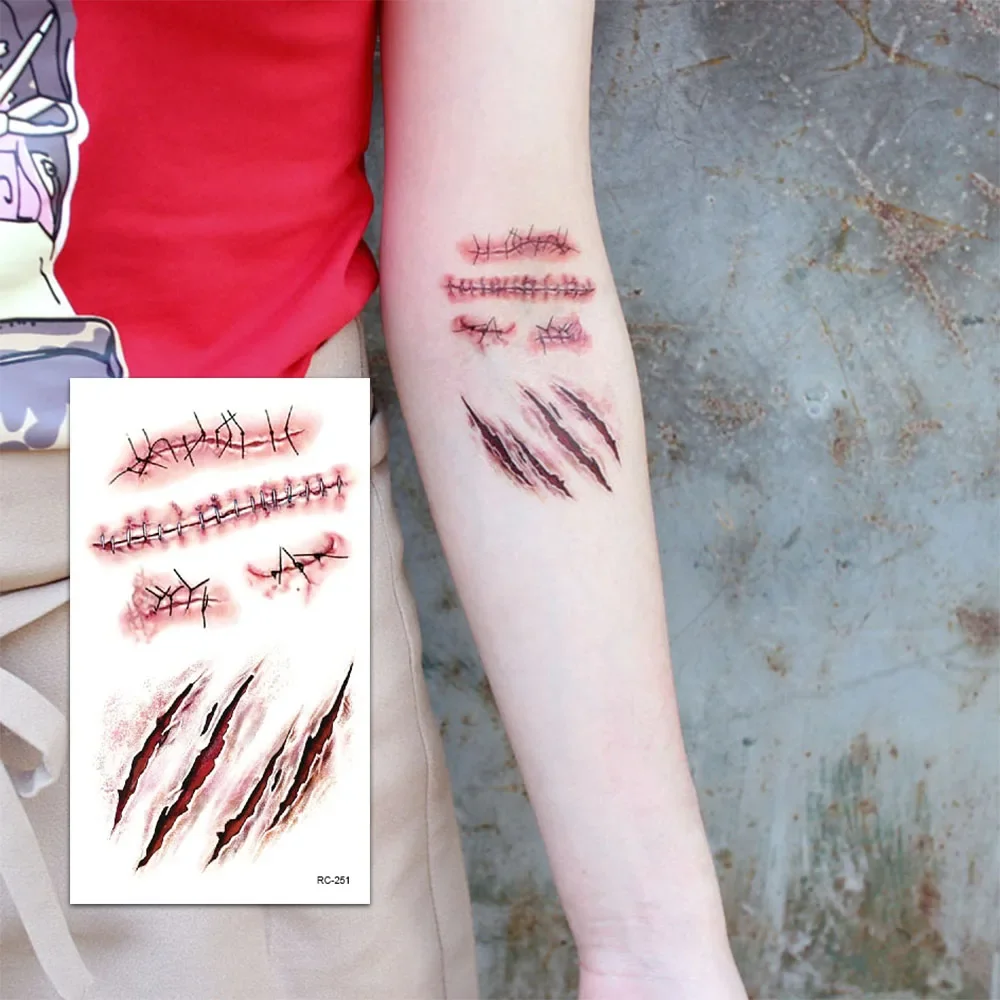 12 وشم مؤقت للبالغين في الهالوين، وشم رعب، وشم مؤقت للجرح الدموي، وتنكر الجسم والوجه، ومكياج مزحة، أ