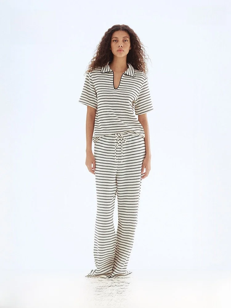 

H&M Women's Knitted Textured irt Collared Top Spring 2025 ort Sve Regular Fit Cotton 69% Polyester 3% Fiber Blend