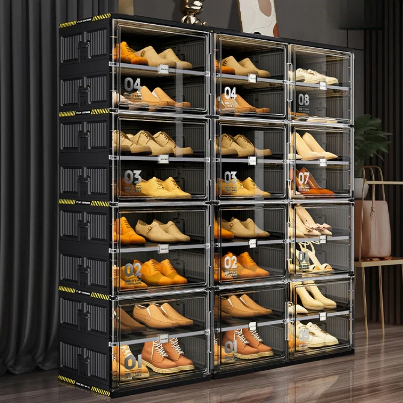 Folding Hard Plastic Cabinets Shoes Storage Box Shoe Living Room Shelf Modern Rack Show Shoerack Vertical Space Saving Furniture