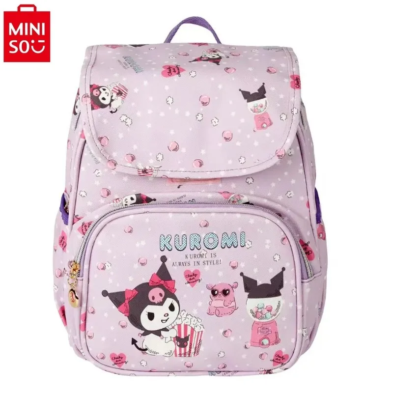 MINISO Kuromi motif kartun hello kitty, ransel kapasitas besar, tali bahu nyaman multifungsi, tas punggung modis untuk pelajar