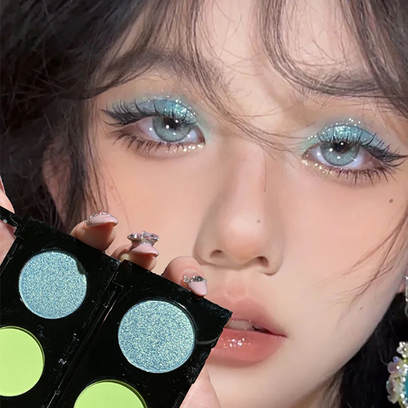 Zweifarbige Lake Blue Lidschatten-Palette, mattbraun, goldfarben, metallischer Glitzer, erhellt die Augen, Pigment-Make-up-Kosmetik