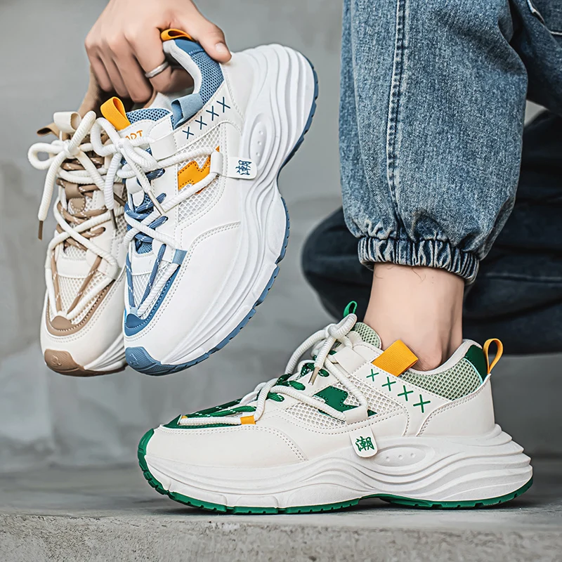 Thick Sole Mesh Comfortable Anti Slip Running Shoes 2026 Autumn New Man Casual Shoes Fashionable Breathable Outsole Men Sneakers