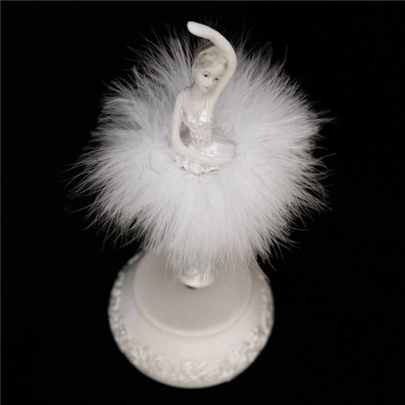 Feather Skirt Rotating Music Box Figurine, Manual Control Dancing Girl Musical Box For Girls, White Easy To Use