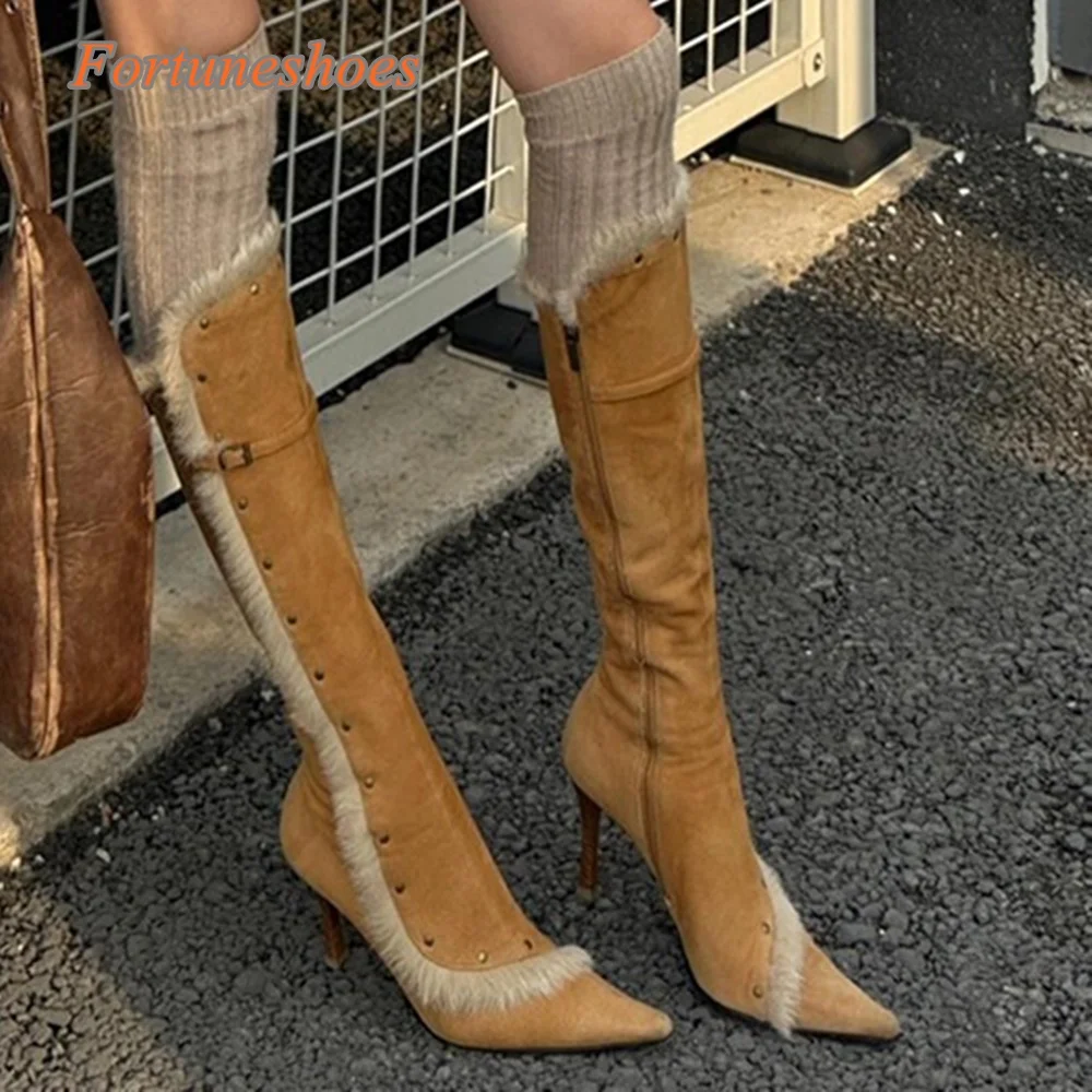 Pointed Toe Stiletto Heel Boots Knee High Solid Side Zipper Women Boots 2025 New Arrivals Spring/autumn Fashion Casual Boots