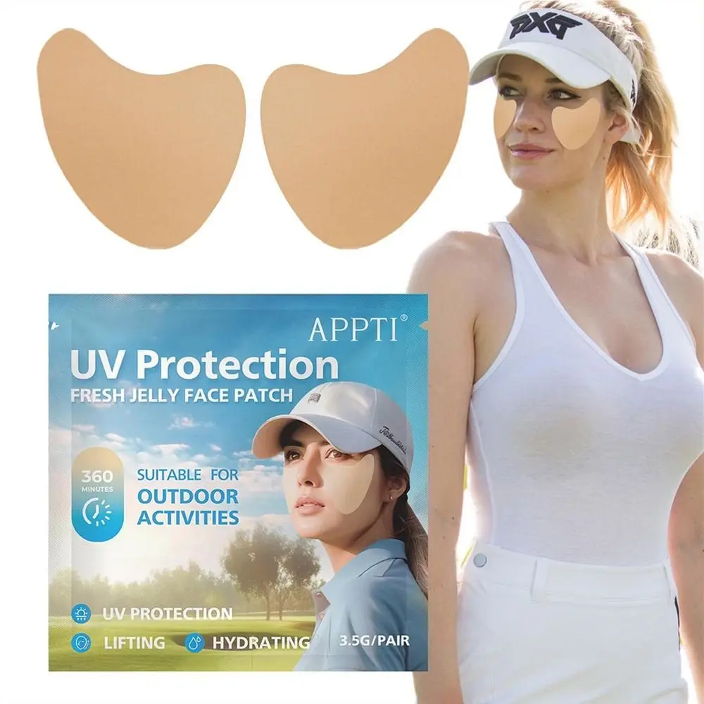 5Pairs/box Golf Sun Protection UV Face Patches Sunblock Gel Moisturing Sun Patches Fresh Jelly Stickers Eye Mask