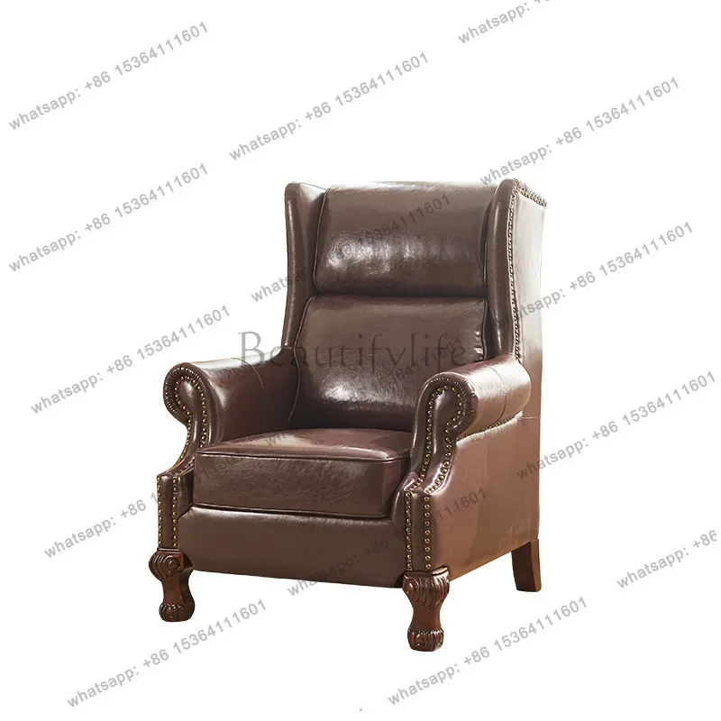 

yj9 American leather tiger chair single wooden sofa retro living room bedroom high back tiger stool