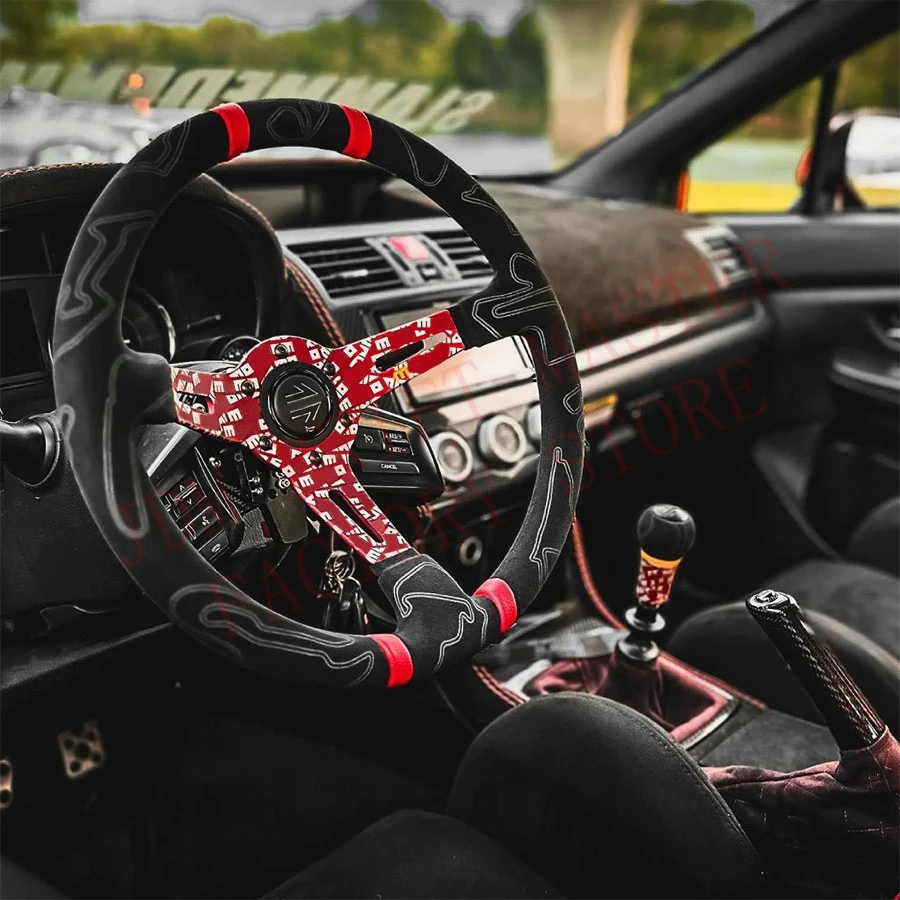 14-дюймовый руль Deep Dish JDM Ultra Graffiti, автомобильный раллийный гоночный замшевый кожаный руль JDM Volantes для универсального
