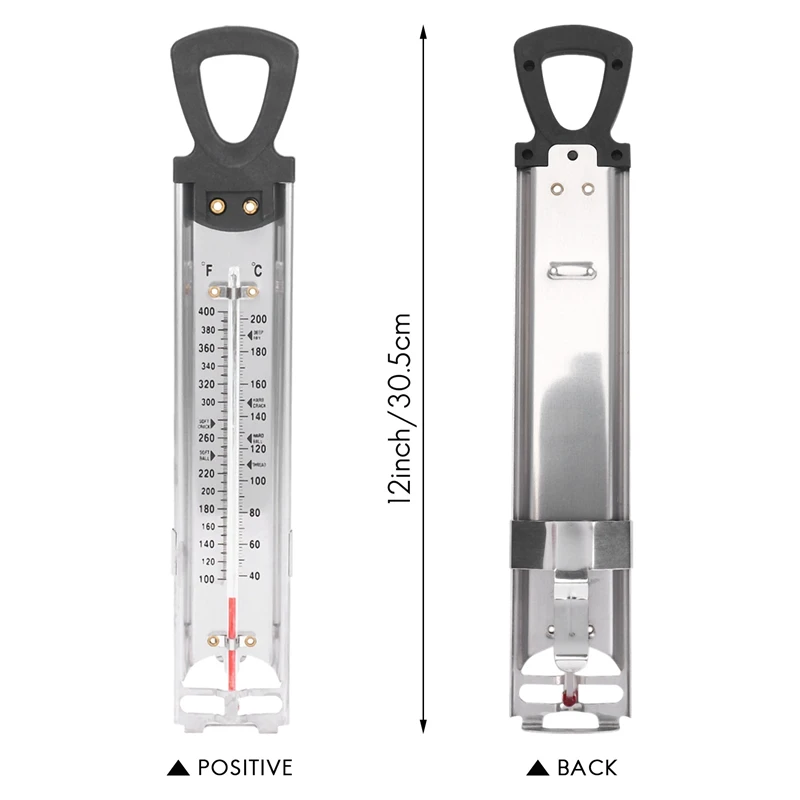 เทอร์โมมิเตอร์วัดอุณหภูมิแบบลูกกวาด/เยลลี่/ทอด สแตนเลส พร้อมคลิปหนีบหม้อ และคู่มืออุณหภูมิอ้างอิงด่วน