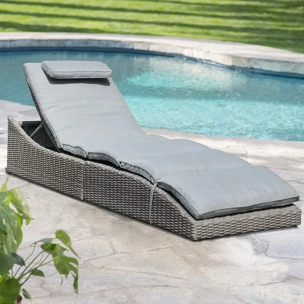 

Outdoor Beach Chairs Chaise Lounge with Removable Cushion, Assembled, Rattan Reclining Lounger for Pool Beach,Beach Chairs