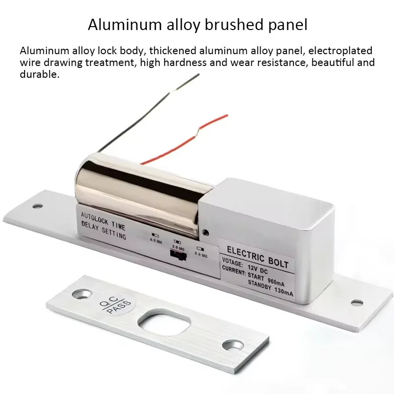 DC12V Fail Safe Electric Bolt Lock Low Temperature Drop Electronic Mortise Door Locks with Time Delay for Access Control System