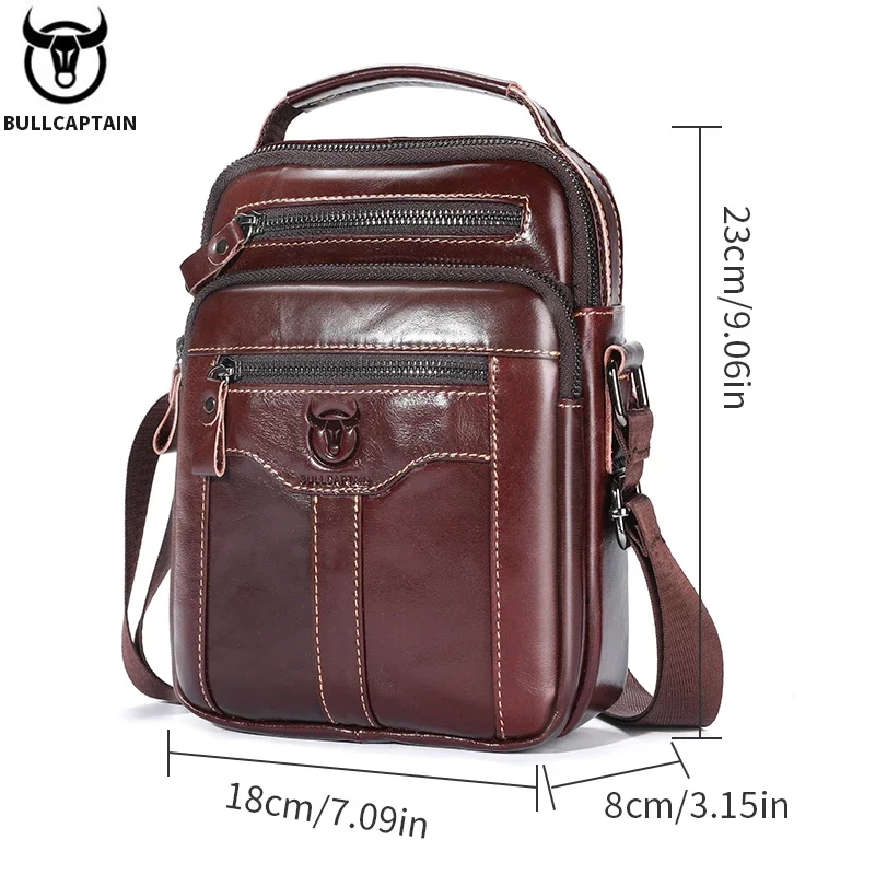 BULLCAPTAIN Men\'s Genuine Leather Shoulder Crossbody Bag Business 7.9-inch Tablet Bag Multifunctional Portable Envelope Bag