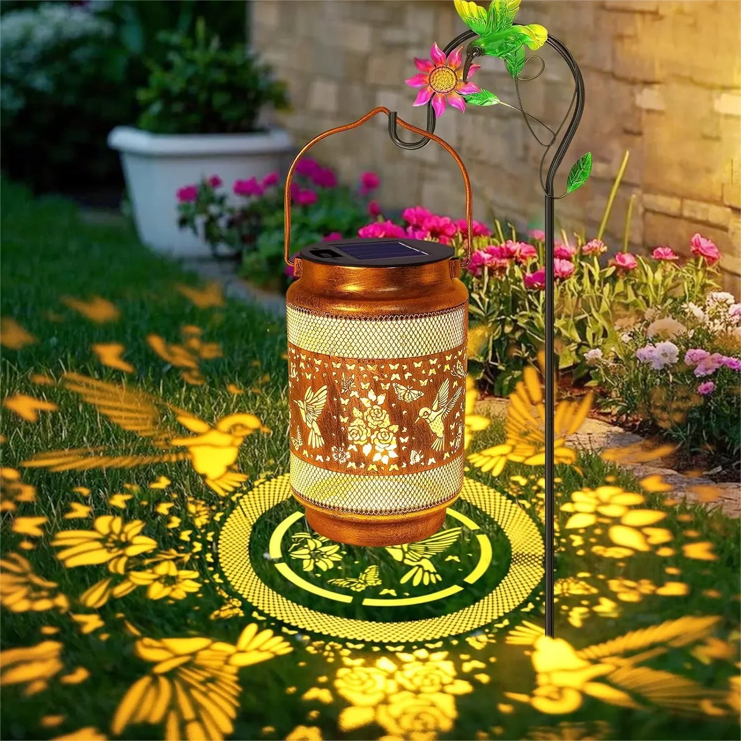 

Hummingbird Solar Lanterns Outdoor Waterproof with Shepherd Hook, Metal Hanging Lights Garden Decor for Yard Patio Pathway
