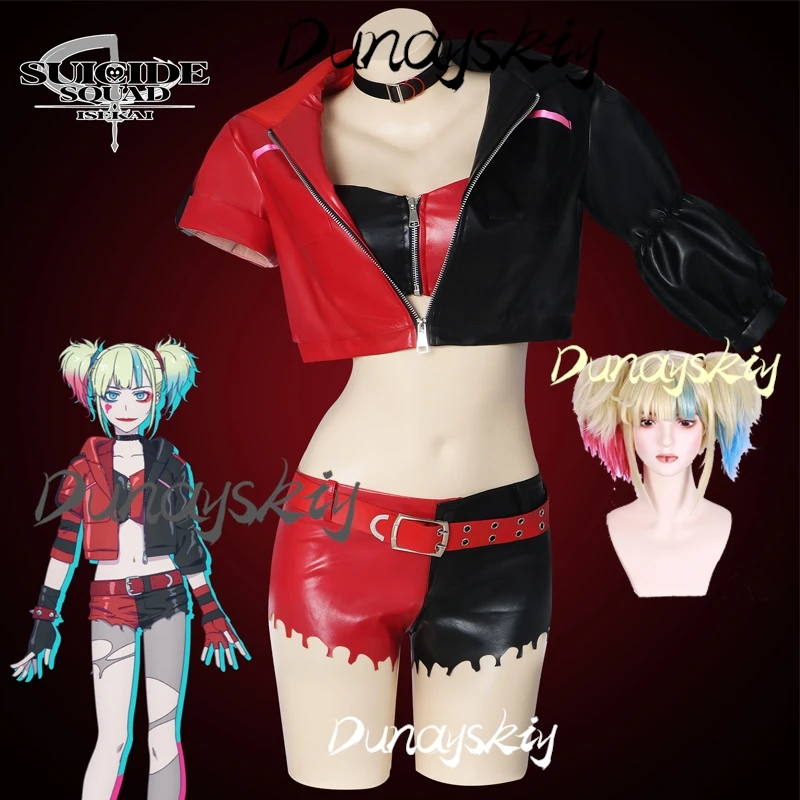 Harley Cosplay Costume Wig Jackets and Shorts Clown Woman Uniform Anime Suicide Isekai Joker Girl Squad Halloween Set Customized