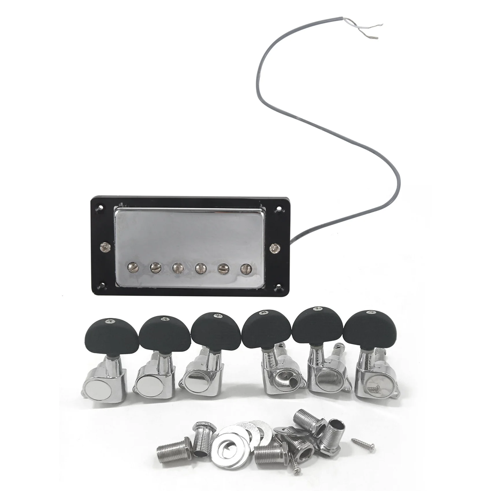 런드- 1세트 험버커 더블 코일 픽업 넥 및 브리지 & 6개 기타 스트링 튜닝 키 페그/머신 헤드 노브