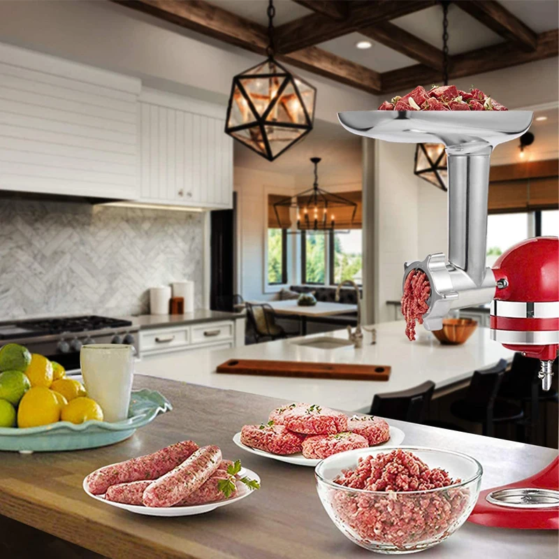 Accessorio per tritacarne elettrico per carne in metallo argento da 2,5 libbre con 3 lame/piastre per macinare