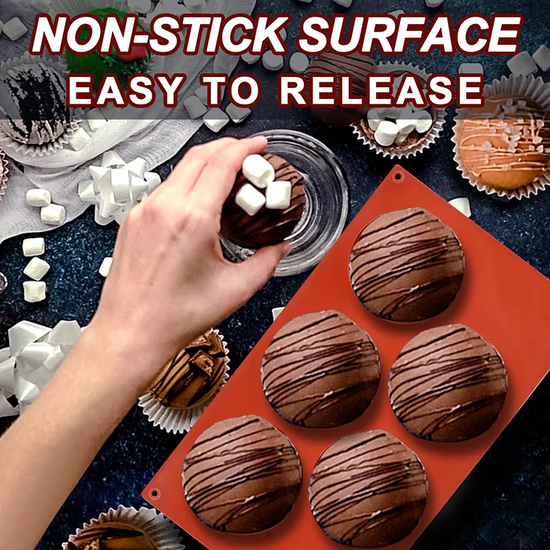 Extra Large 5-Cavity Semi Sphere Silicone Molds Half Sphere Baking Mold Non-Stick for Making Big Size Hot Chocolate Mould