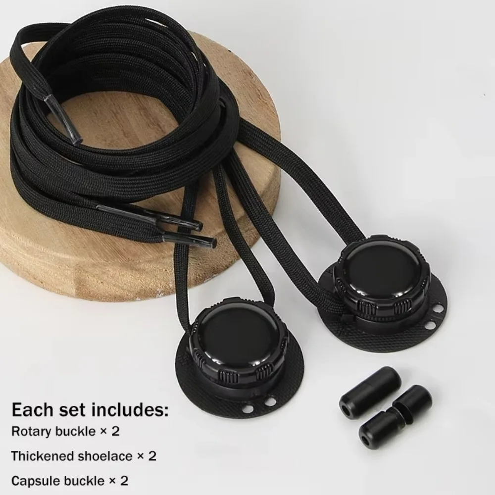1 Pair Wide Flat Design No-Tie Shoelaces No-Tie Quick-Adjust Rotating Button Laces Rotating Buttons Casual Flat Laces