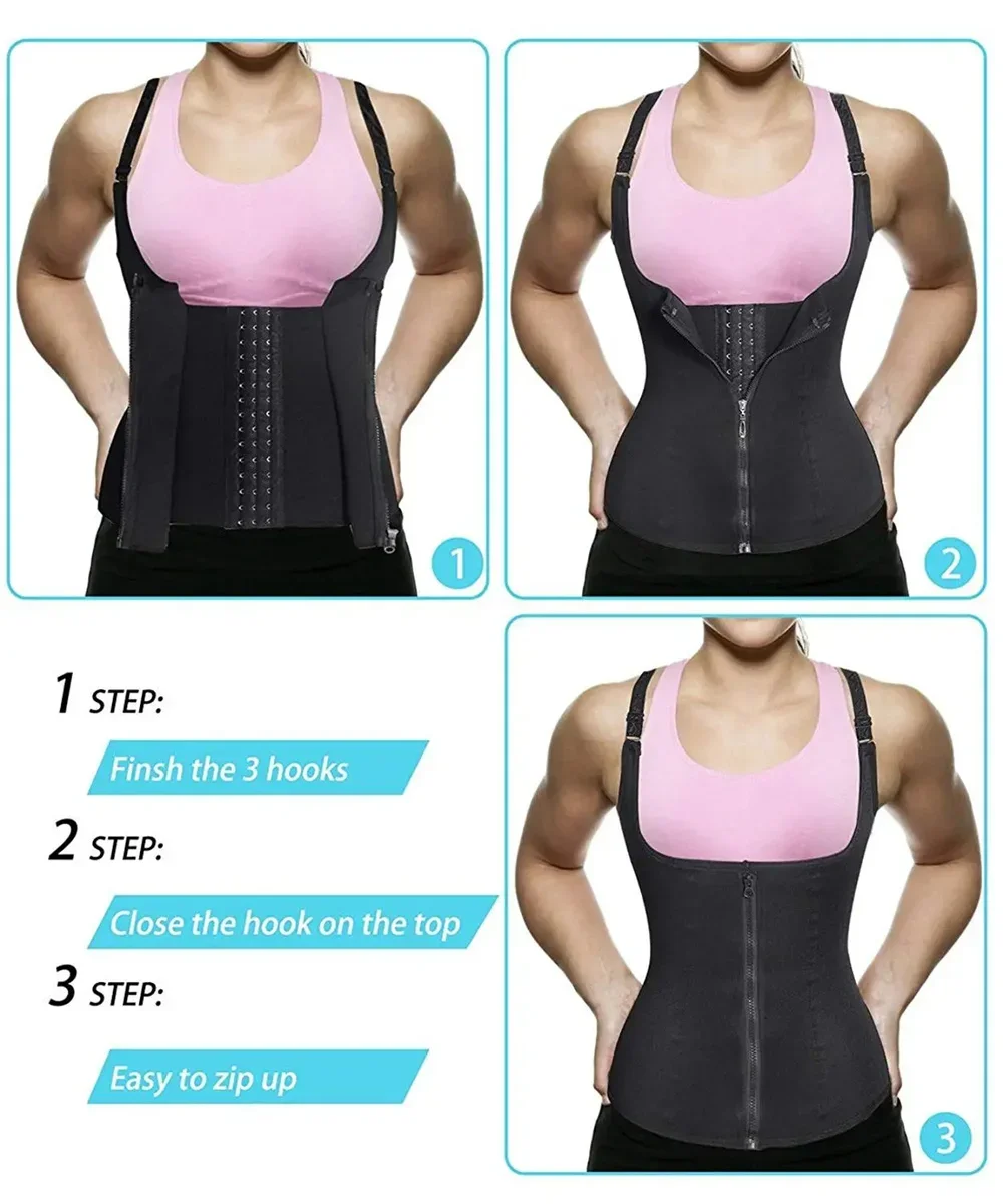 Cintura trainer tank top para mulher zíper corpo shaper barriga controle sem mangas topo, activewear feminino corpo moldar roupa interior