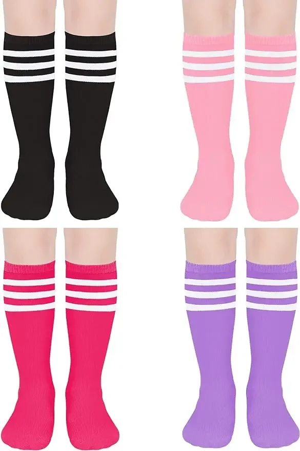 Kids Soccer Socks Three Stripes Knee High Socks Cotton Sports Socks Toddler Boys Girls Uniform Tube Socks