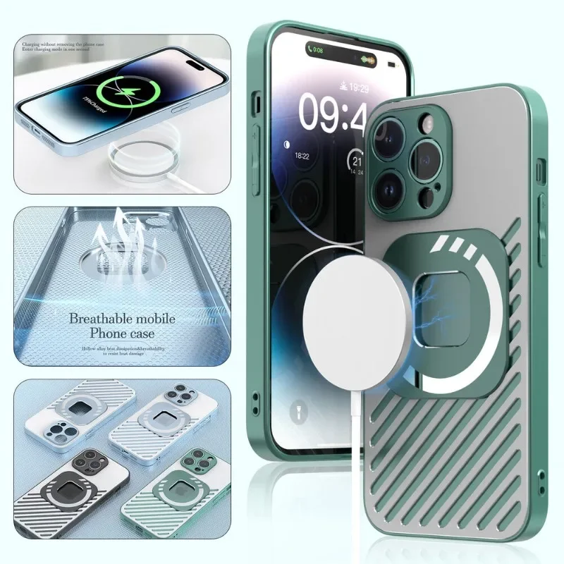 

Креативный полый алюминиевый металлический чехол для iPhone 14 Pro Max 14 Plus, ударопрочный полностью рассеивающий тепло чехол с поддержкой Magsafe