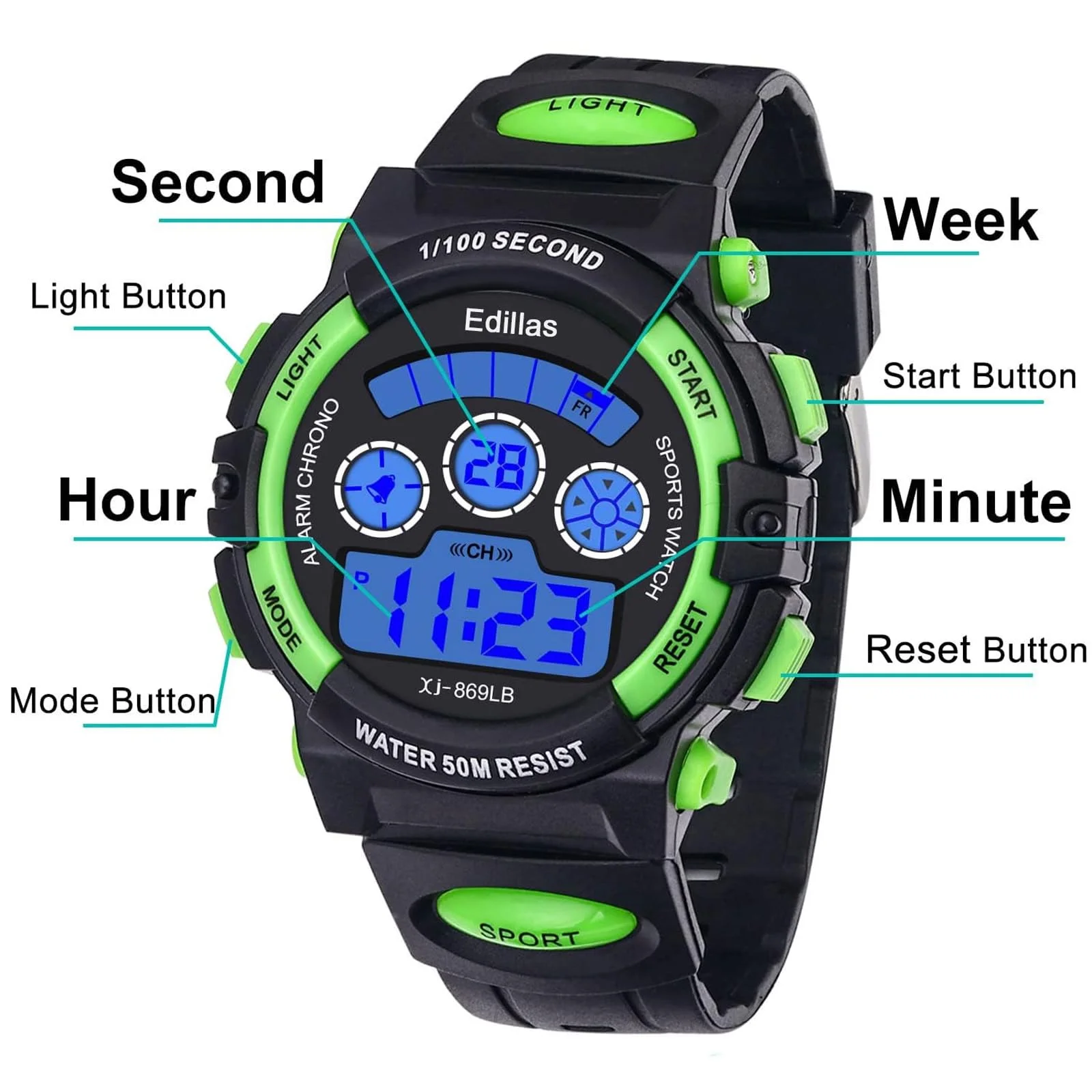 Socico Children's Watches for Boy Girl Color LED Display Digital Alarm Clock Waterproof Sports Kids Wristwatches