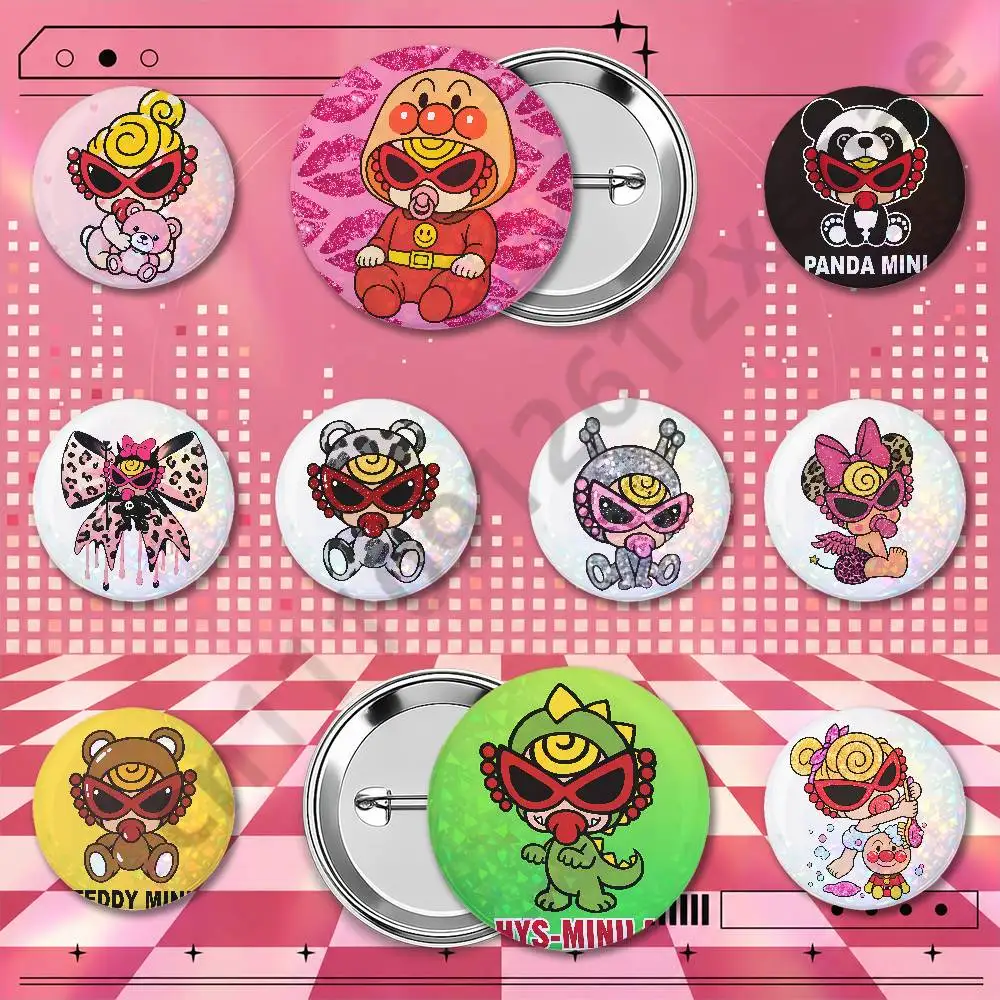 H-Hysteric COLORFUL MINI Holographic Badge Pins 25/32/44/58/75mm Round Anime Game Brooches Cosplay Fan Merch Bag Backpack Decora