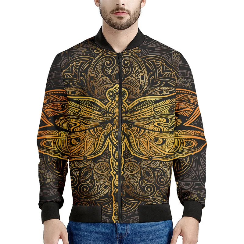 3d Printed Insect Dragonfly Zipper Jackets Men Vintage Animal Graphic Sweatshirt Casual Bomber Jacket Long Sleeve Loose Coat