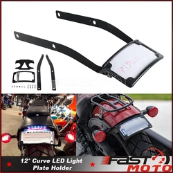 Tail Tidy LED License Plate Curved Number Mount Frame Bracket Rear Number Holder For Harley Softail Fat Bob FXFB FXFBS 2018-2024
