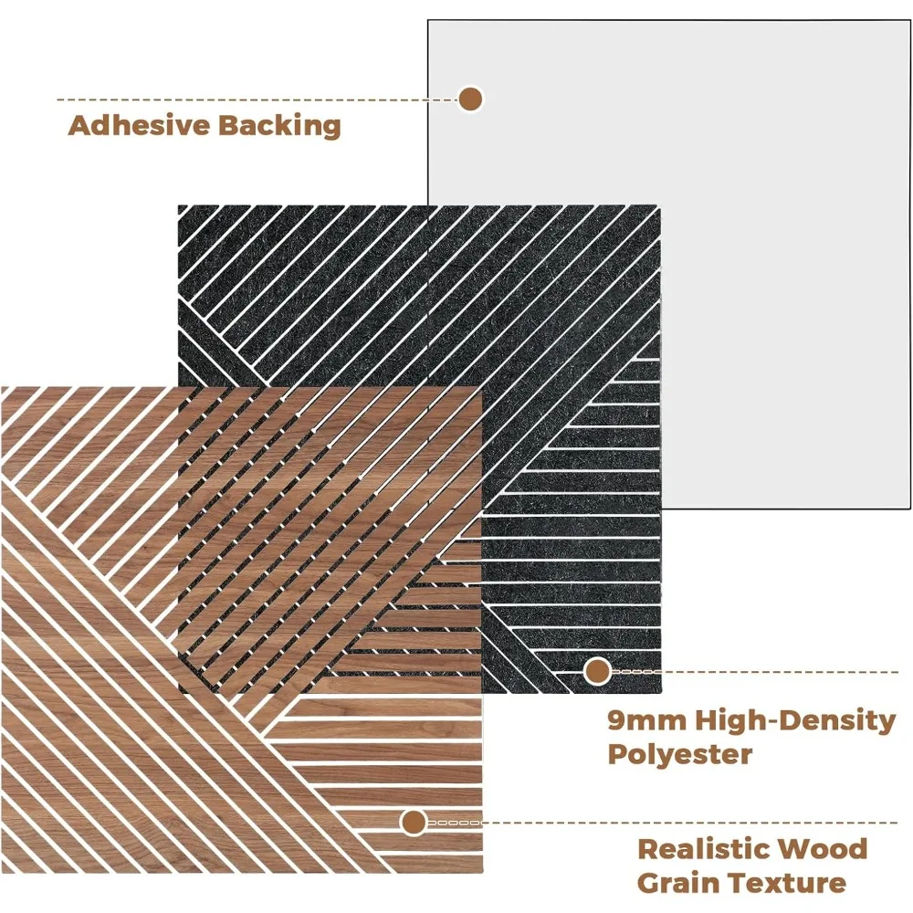 剥がして貼るだけの吸音壁パネル – 8枚入り 自己粘着式 木目調 防音パネル 23.6インチ x 23.6インチ 室内壁装飾用
