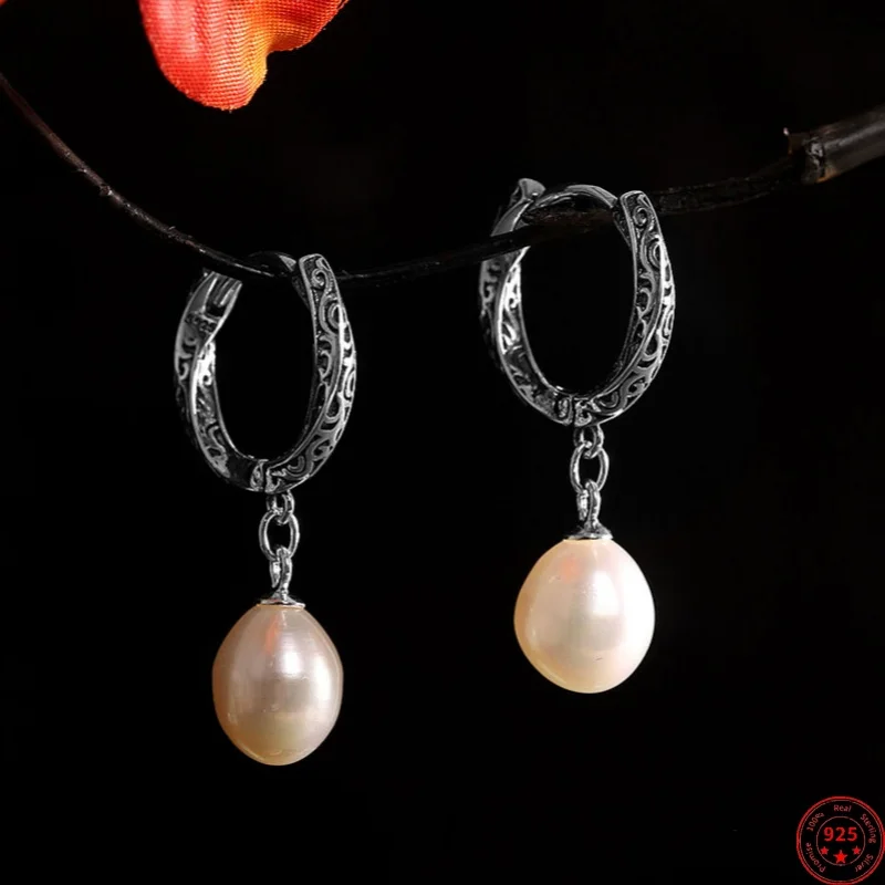 S925 Sterling Silver Drop Earrings for Women Eternal Rattan Pattern Ring Pearl Irregular Ear Drop Jewelry Wholesale