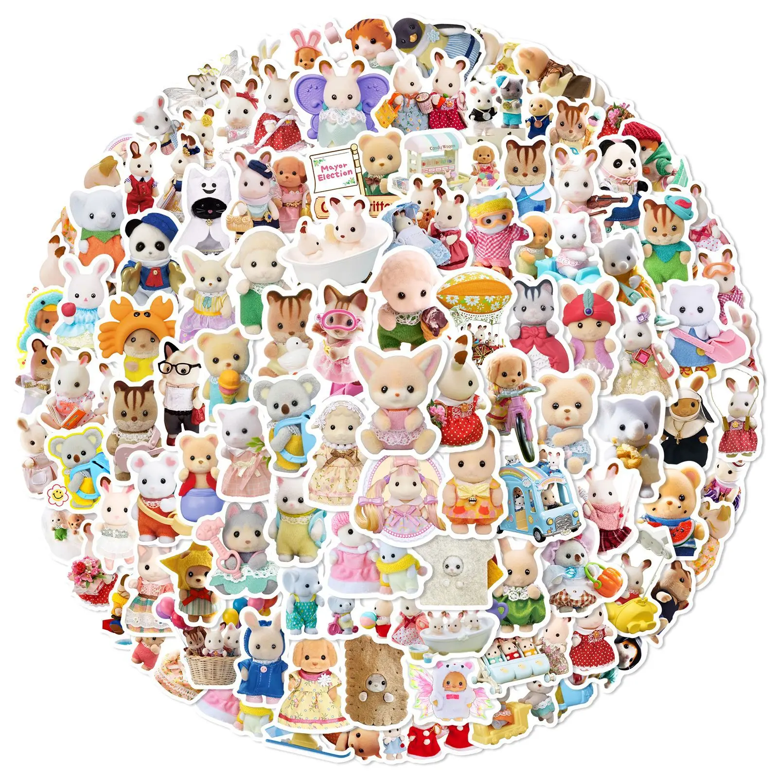 100 stuks schattige Calico Critters cartoon graffiti stickers telefoon gitaar laptop notebook koffer waterdichte sticker stickers speelgoed