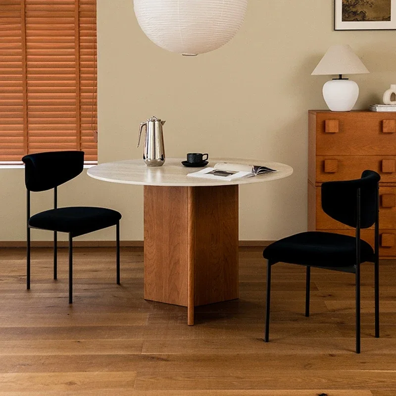 /Travertine rock slab dining table, anti-scratch, anti-scalding and anti-seepage color, round table