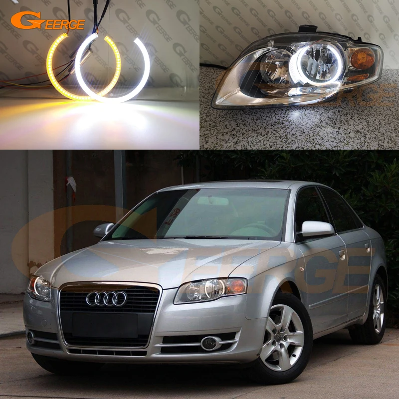 Do Audi A3 8PA A4 S4 RS4 B7 Ultra jasny dwukolorowy przełącznik światła dziennego kierunkowskaz Smd Led Angel Eyes Kit Halo Rings DRL