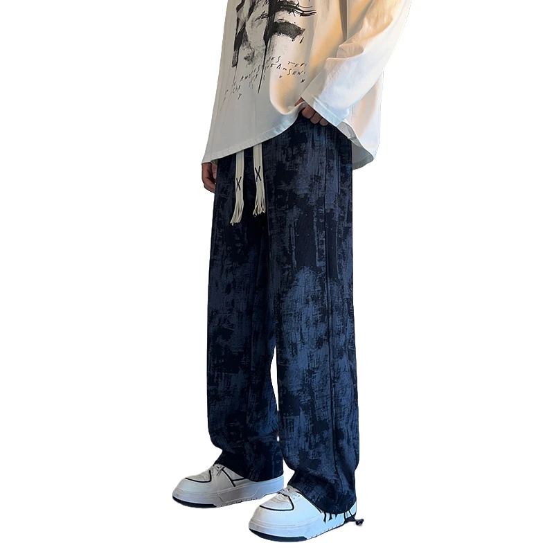 الرجال Fce اصطف Thiened فضفاضة تناسب السراويل الطويلة الخريف الشتاء السراويل الرياضية المطبوعة عارضة مستقيم الساق الجينز #5