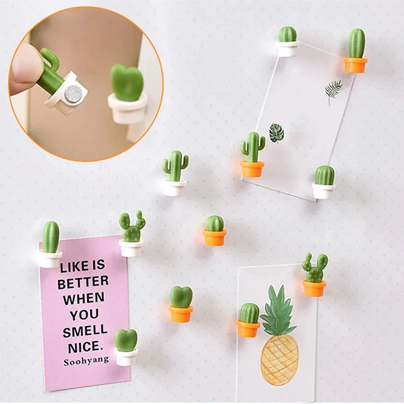 

6pcs Cactus Magnetic Message Refrigerator Magnet Green Plant Potted Magnet Cactus Ball Three-dimensional Refrigerator Magnet