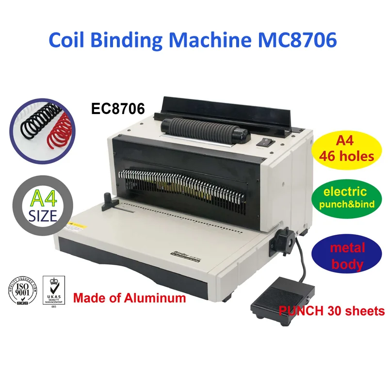30 Sheets Punching Capacity Heavy Duty Spiral Coil Calendar Binding Machine MC8706